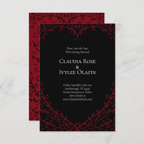 Red  Black Heart Gothic Wedding Save the Date Inv Invitation