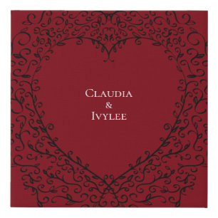 Red Black Heart Swirls Gothic Wedding Faux Canvas Print
