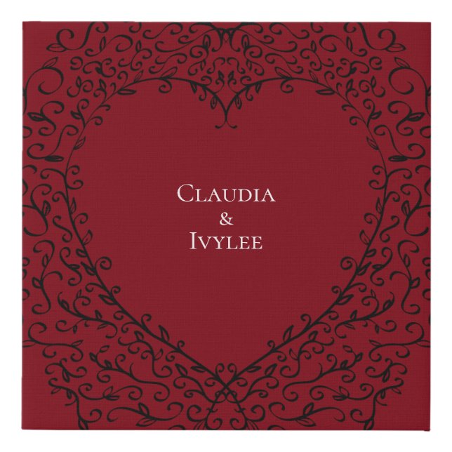 Red Black Heart Swirls Gothic Wedding Faux Canvas Print (Front)