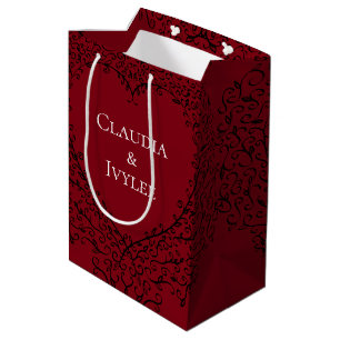 Red Black Heart Swirls Gothic Wedding Medium Gift Bag