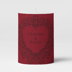 Red Black Heart Wedding Gothic Pillar Candle
