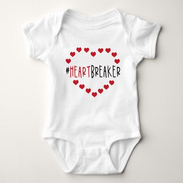 RED & BLACK HEARTBREAKER VALENTINES DAY SAYING BABY BODYSUIT (Front)