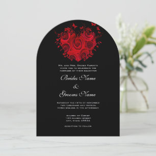 Red & Black Hearts and Roses Butterfly Wedding Invitation