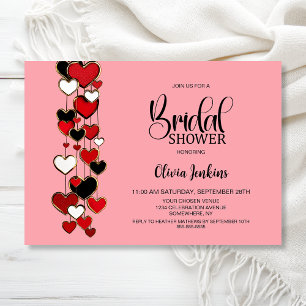 Red Black Hearts Bridal Shower Invitation
