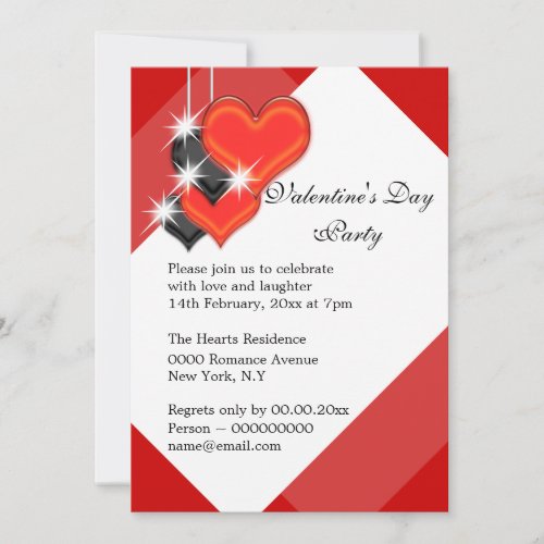Red black hearts faux bling sparkle invitation