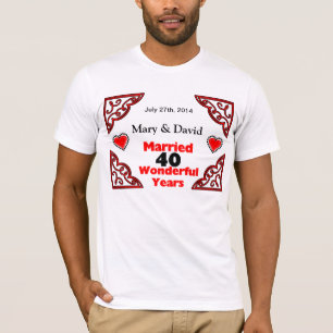 Red Black Hearts Names & Date 40 Yr Anniversary T-Shirt