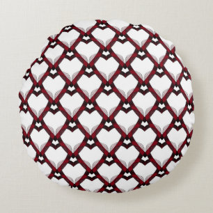 Red Black Hearts Round Pillow