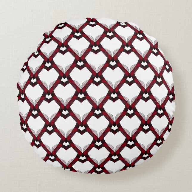 Red Black Hearts Round Pillow (Front)