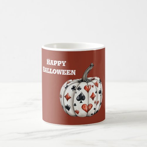 Red Black Hearts Spades Halloween Pumpkin Coffee Mug