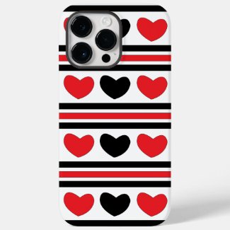 Red Black Hearts Stripes Pattern Valentines Day