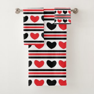 Red Black Hearts Stripes Valentine Pattern