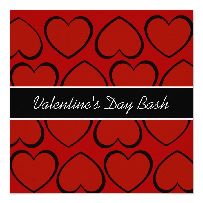 Red Black Hearts Valentines Day Party Invitations