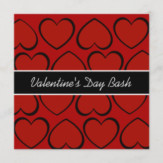 Red Black Hearts Valentines Day Party Invitations