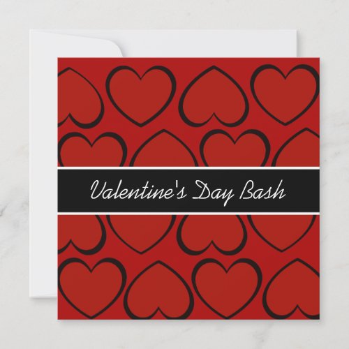 Red Black Hearts Valentines Day Party Invitations