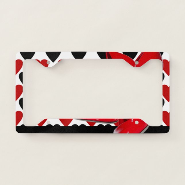 Red & Black Hearts With Red High Heels License Plate Frame (Front)