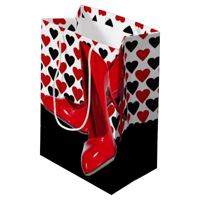Red & Black Hearts With Red High Heels Medium Gift Bag (Back Angled)