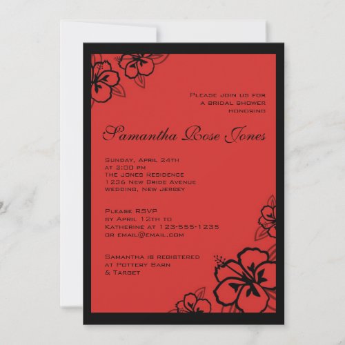 Red &amp; Black Hibiscus Flowers Bridal Shower Personalized Invitation
