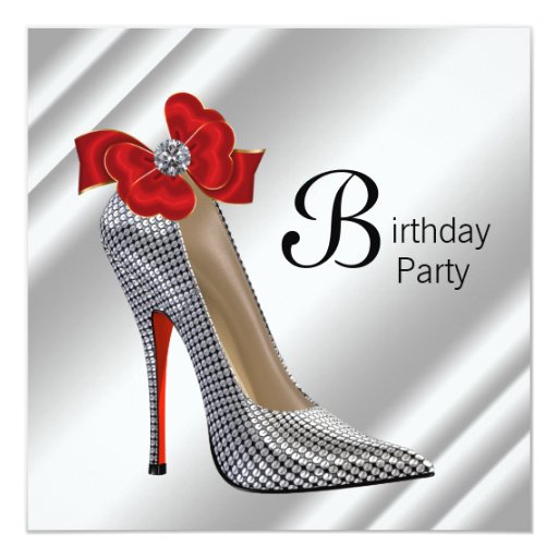 Red Black High Heel Shoe Birthday Party Invitation | Zazzle
