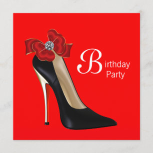 Red Black High Heel Shoe Birthday Party Invitation