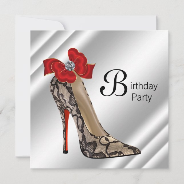 Red Black High Heel Shoe Birthday Party Invitation (Front)