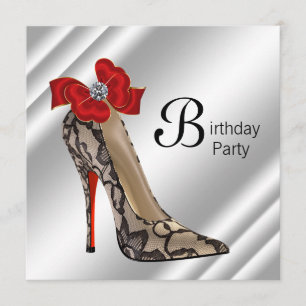 Red Black High Heel Shoe Birthday Party Invitation