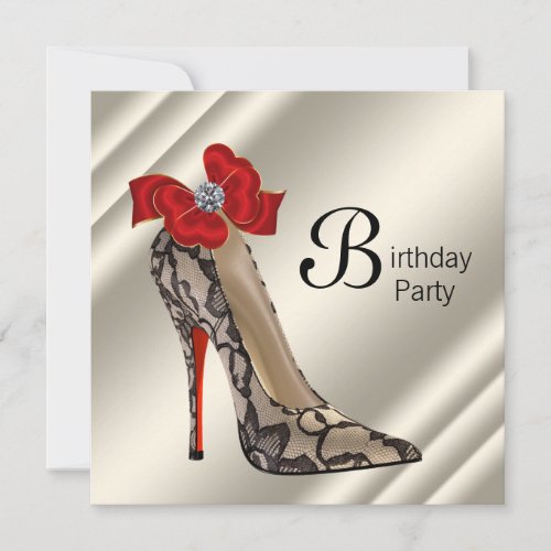 Red Black High Heel Shoe Birthday Party Personalized Invitation