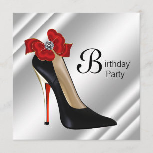 Red Black High Heel Shoe Birthday Party Invitation