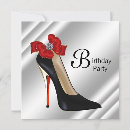 Red Black High Heel Shoe Birthday Party Personalized Invitations