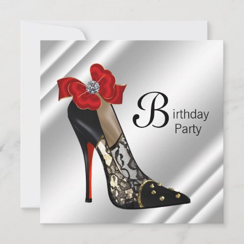 Red Black High Heel Shoe Birthday Party Invite