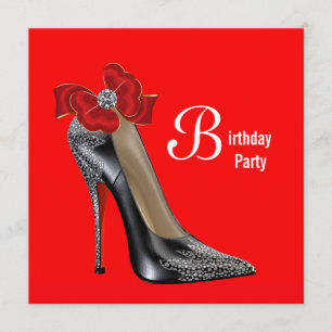 Red Black High Heel Shoe Birthday Party Invitation