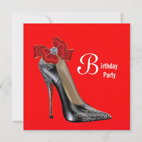 Red Black High Heel Shoe Birthday Party Invitation