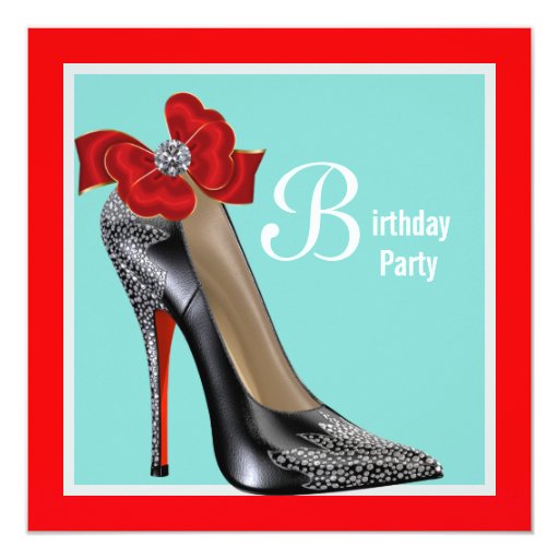 Red Black High Heel Shoe Birthday Party Invitation | Zazzle