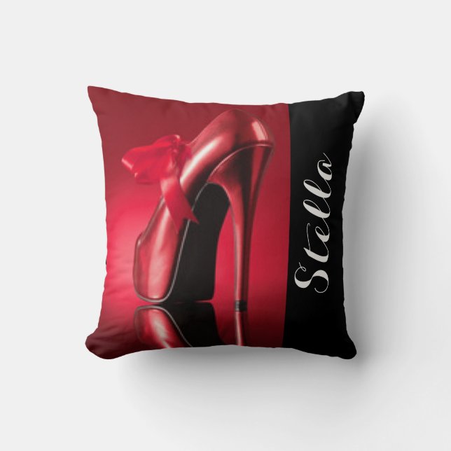 Red Black High Heel Typography Throw Pillow (Front)