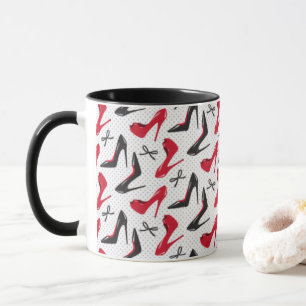 Red Black High Heels Black Bows Pattern Design Mug