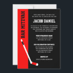 Red Black Hockey Bar Mitzvah Invitations<br><div class="desc">Modern red and black hockey themed Bar Mitzvah invitations. Easily personalize for your event.</div>