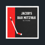 Red Black Hockey Bar Mitzvah Personalized Napkins<br><div class="desc">Modern red and black hockey themed Bar Mitzvah paper napkins.</div>