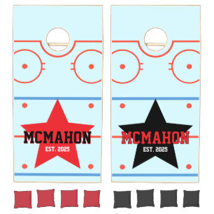 Red & Black Hockey Rink Personalized Cornhole Set