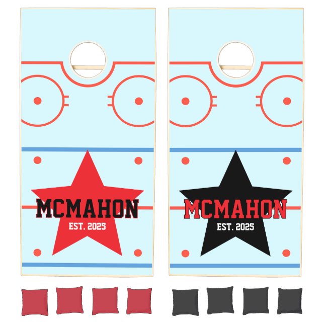 Red & Black Hockey Rink Personalized Cornhole Set (Set)