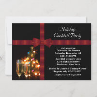 Red & Black Holiday Cocktail Party Invitations