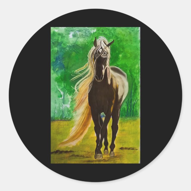 Red Black Horses Horseback Riding Horse Lovers Flo Classic Round Sticker (Front)