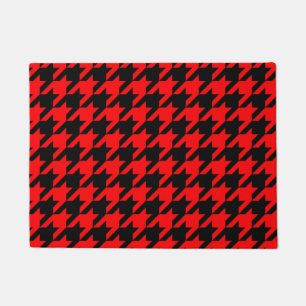 Red Black Houndstooth Check Doormat
