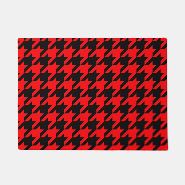 Red Black Houndstooth Check Doormat (Front)