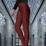 Red & Black Houndstooth Check Pattern Leggings<br><div class="desc">A black houndstooth check pattern on a dark red background.</div>