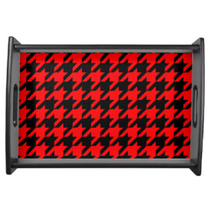 Red Black Houndstooth Check Serving Tray