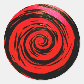 Red & Black Hypnotic Swirl Art Classic Round Sticker by GroovyFinds at Zazzle