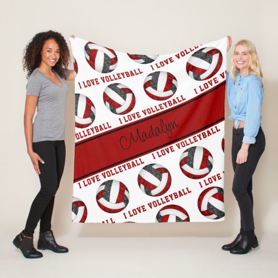 red black I love volleyball text pattern fleece blanket