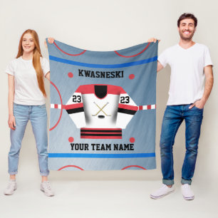 Red Black Ice Hockey Rink Player Jersey Fleece Blanket