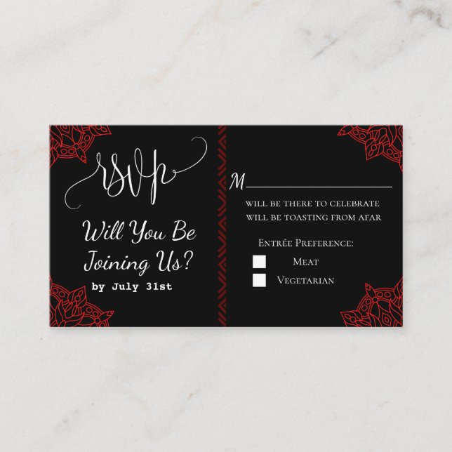 red black Indian Wedding RSVP Card (Front)