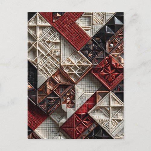 Red Black Ivory Micro Mosaic 3D Geometric Postcard