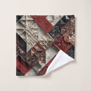Red Black Ivory Micro Mosaic 3D Geometric Wash Cloth